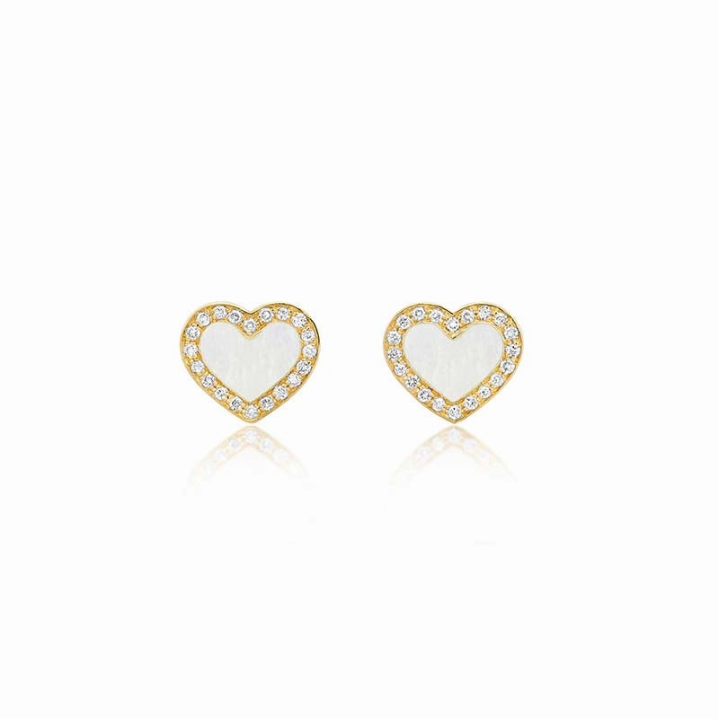 Mother of Pearl Inlay Heart Studs with Diamonds