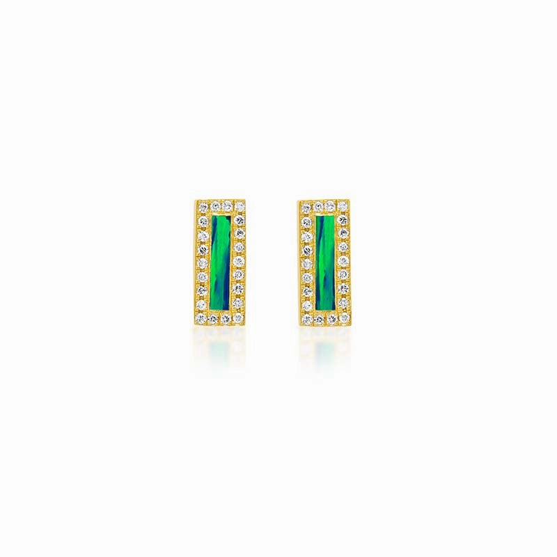 Opal Inlay Bar Studs with Diamonds