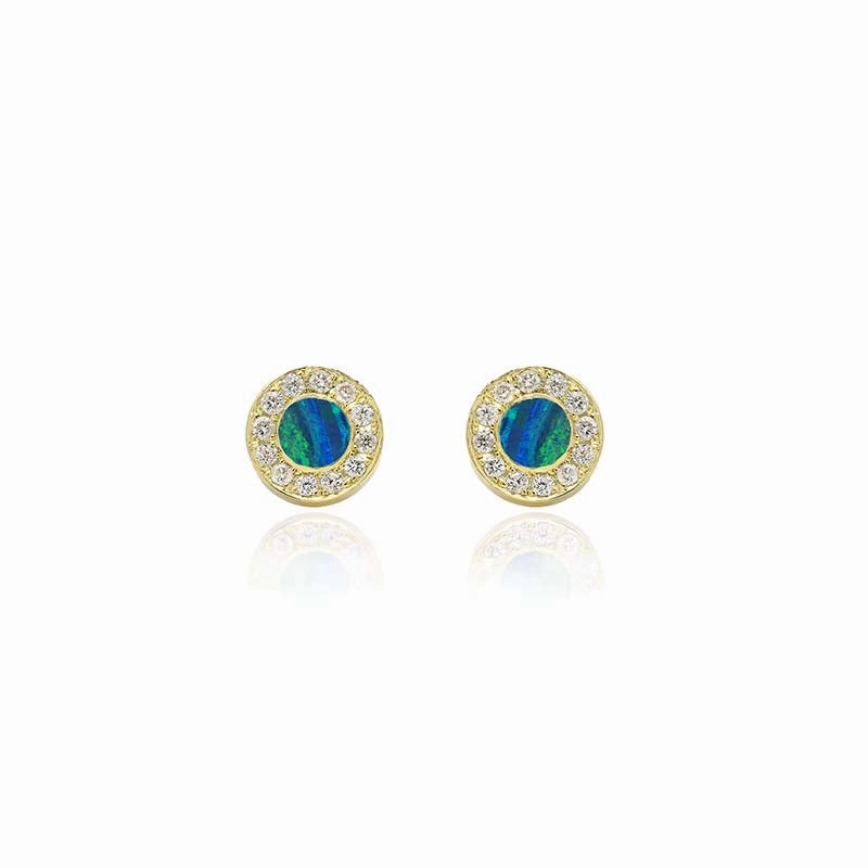 Opal Inlay Circle Studs with Diamonds
