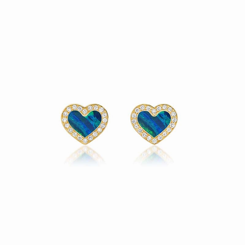 Opal Inlay Heart Studs with Diamonds