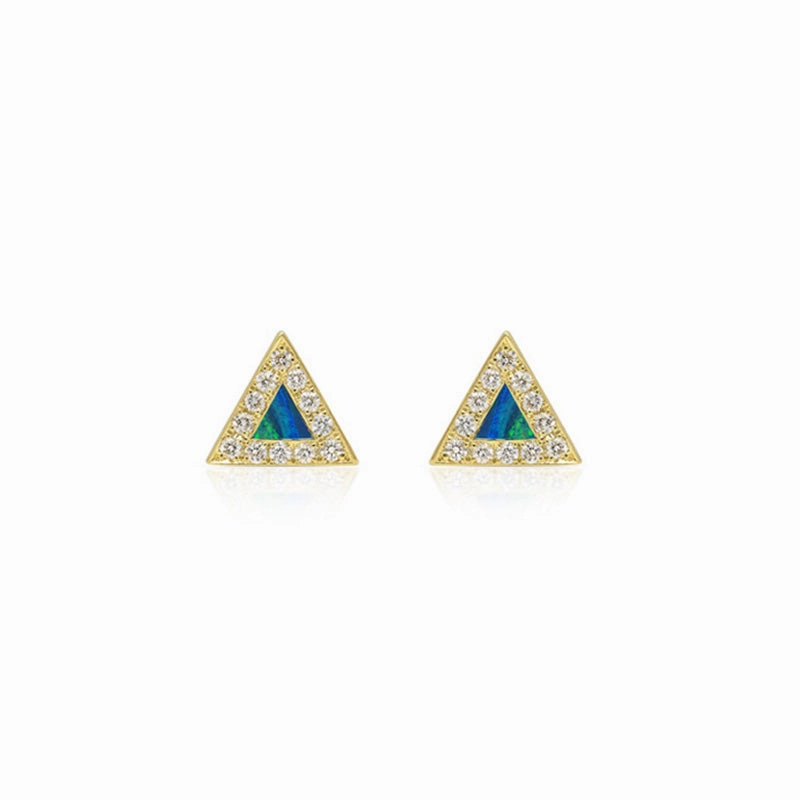Opal Inlay Triangle Studs with Diamonds