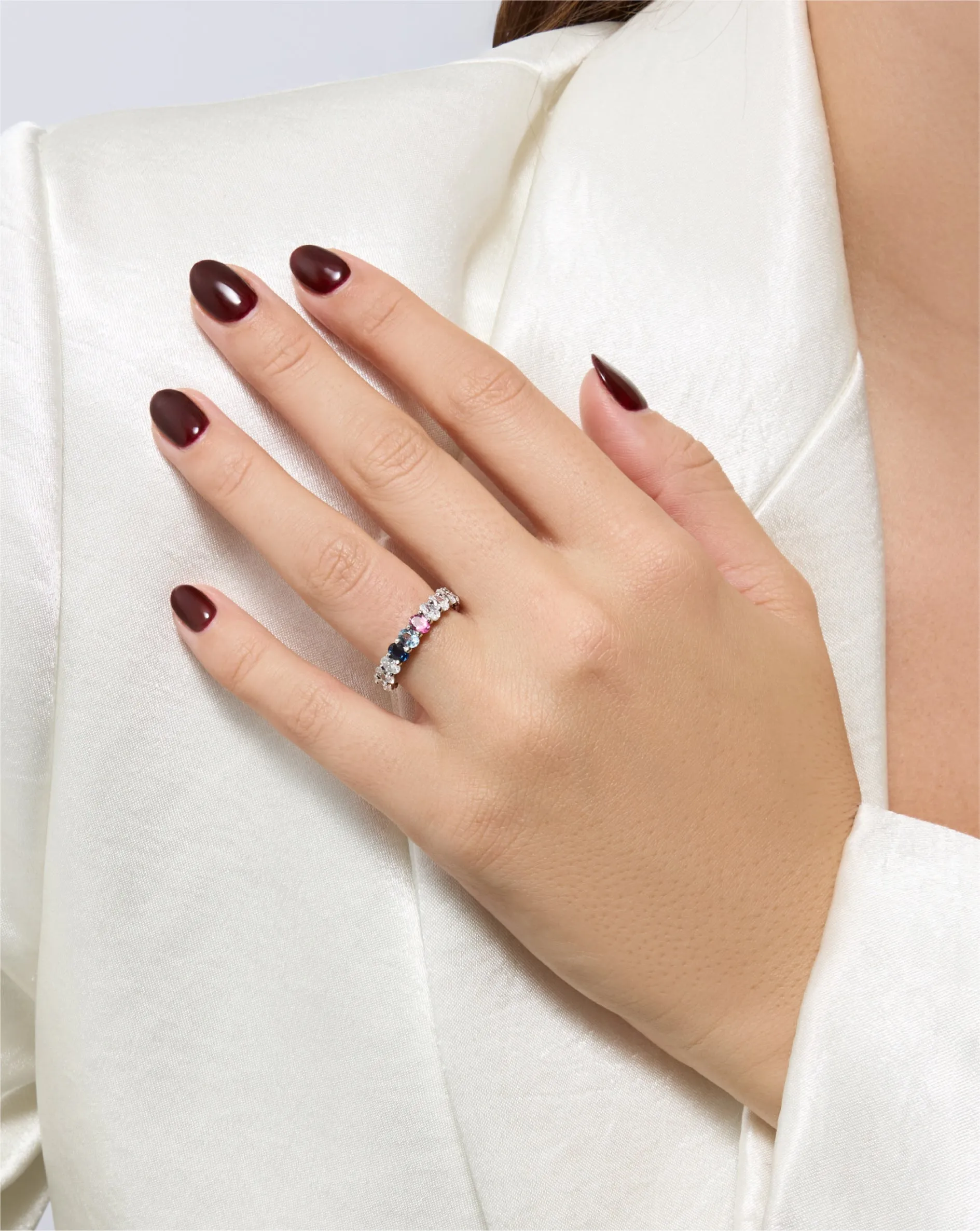 Oval Lab Diamond and Birthstone Eternity Band