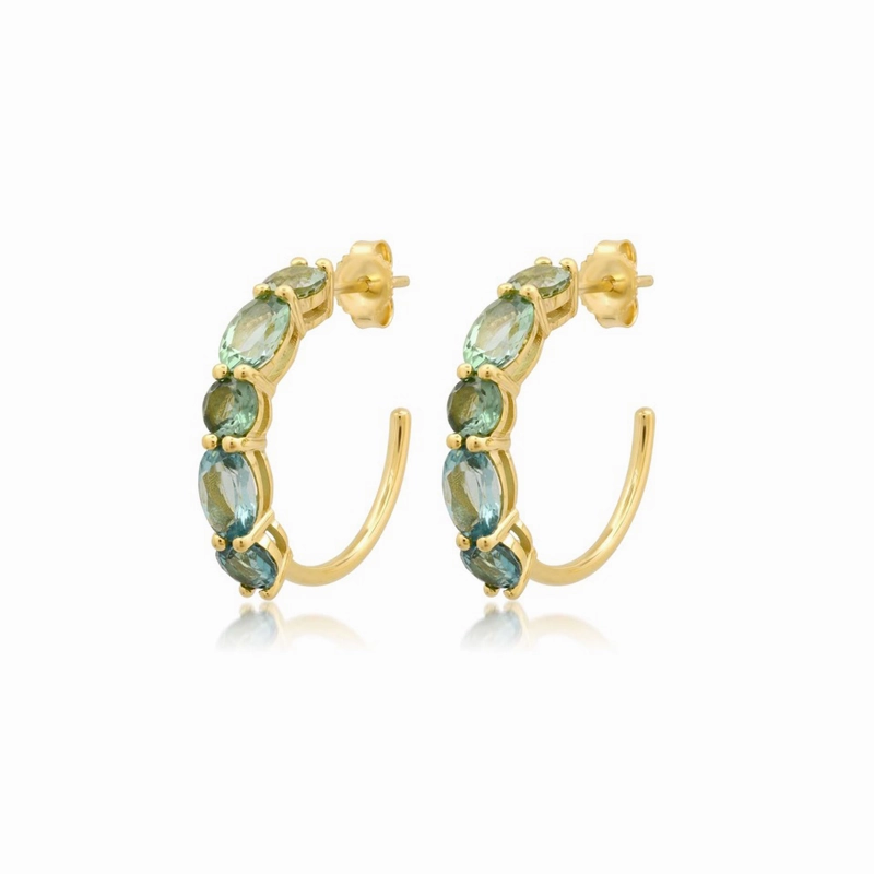 Oval Cut Green Tourmaline Hoops