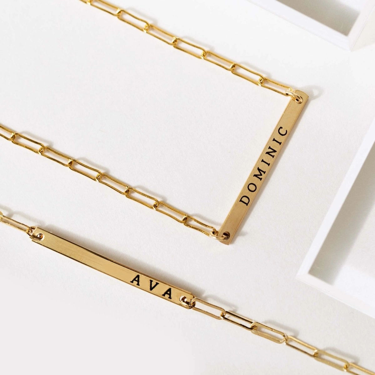 Paperclip Chain Thin Bar Engraved Necklace