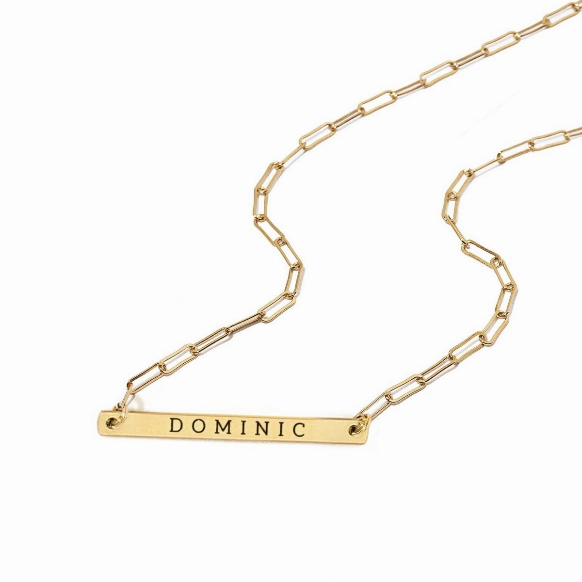 Paperclip Chain Thin Bar Engraved Necklace