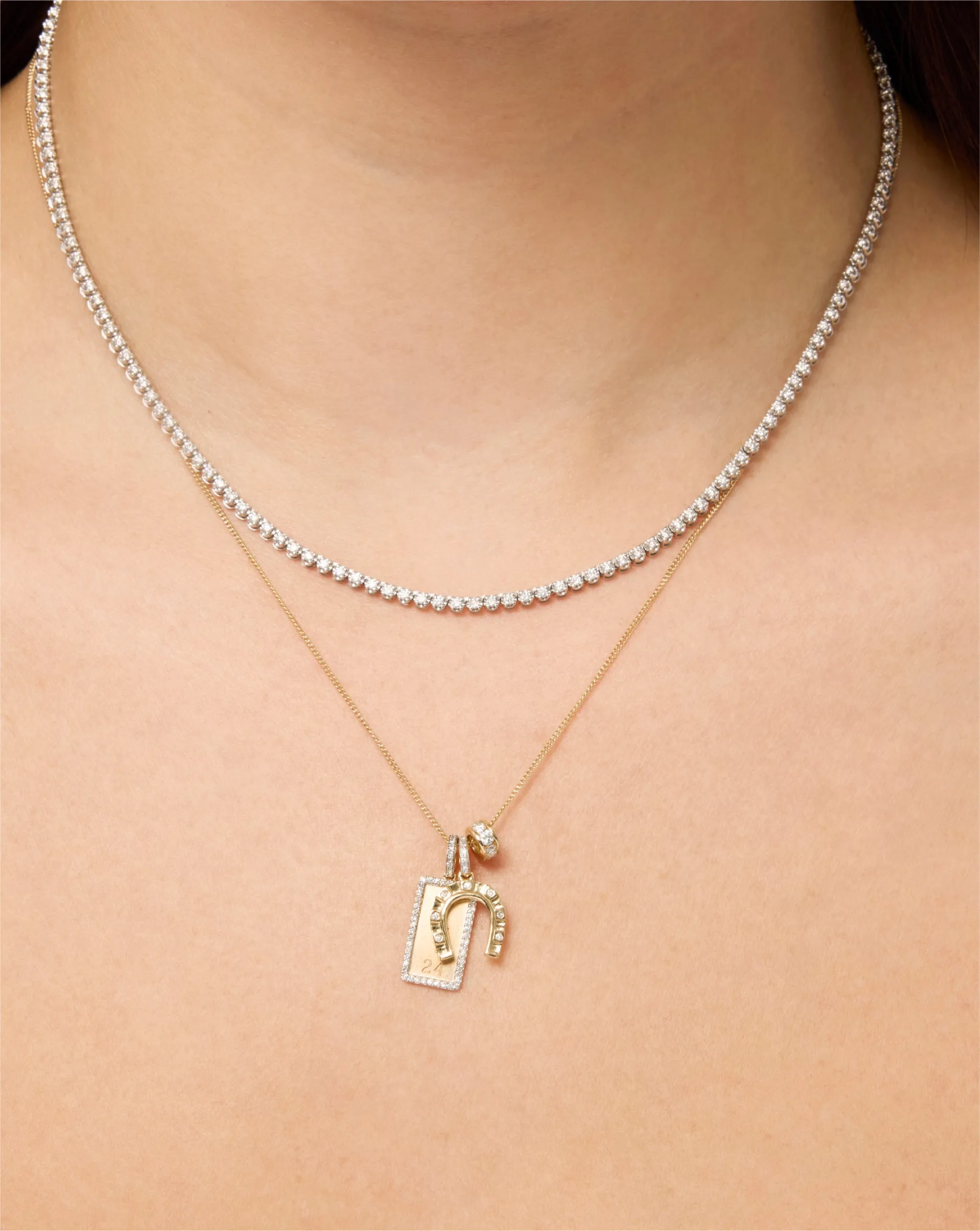 Pav Border Engravable Rectangle Pendant Necklace