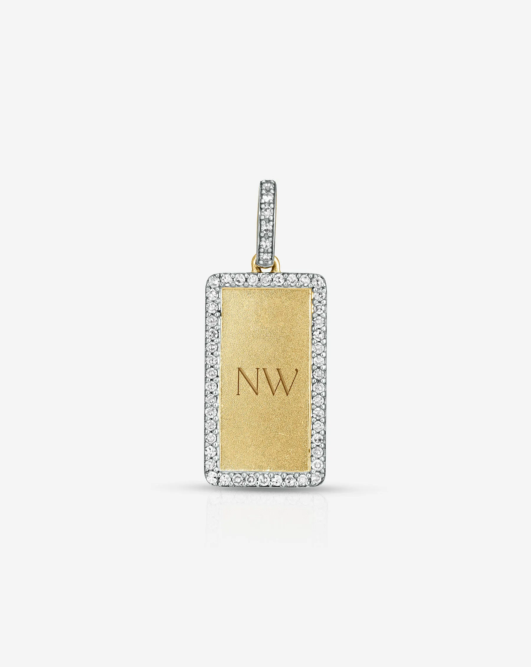 Pav Border Engravable Rectangle Pendant