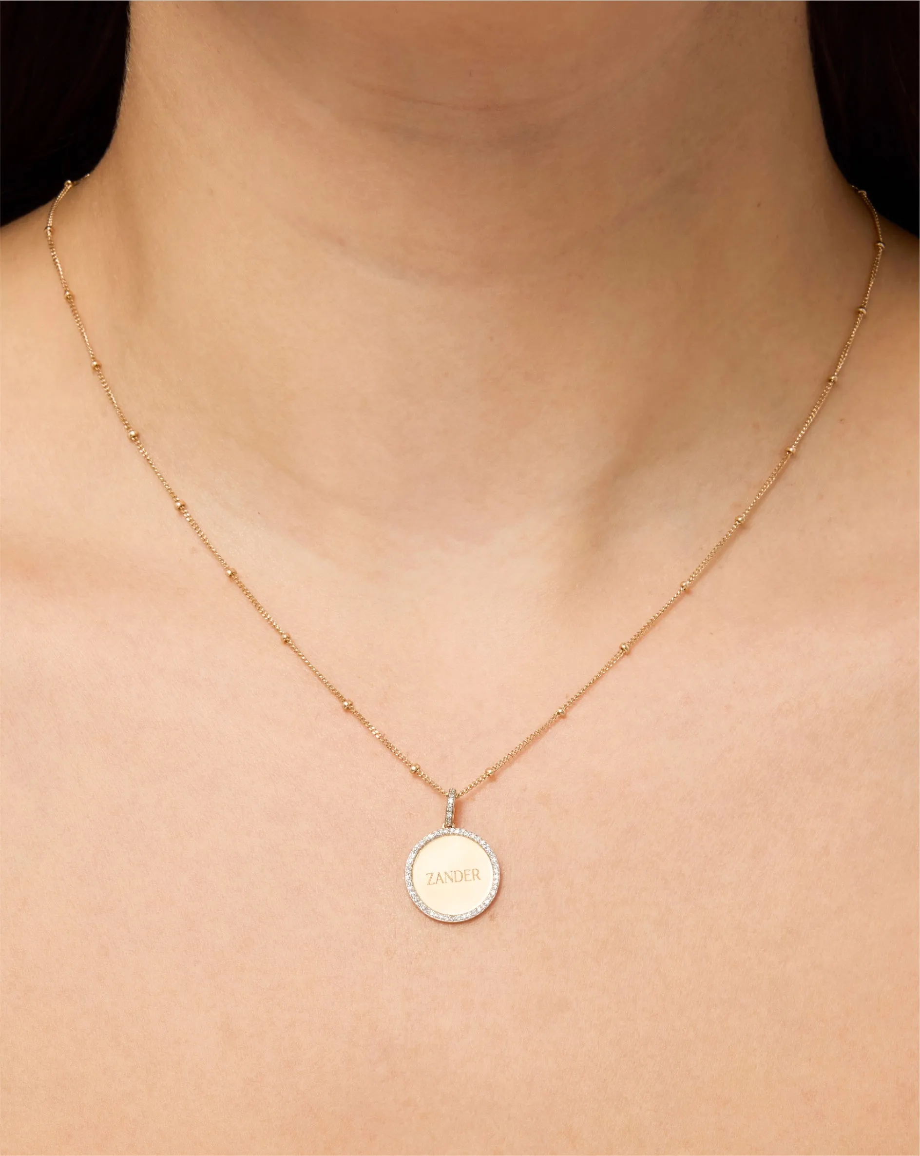 Pav Border Engravable Round Pendant