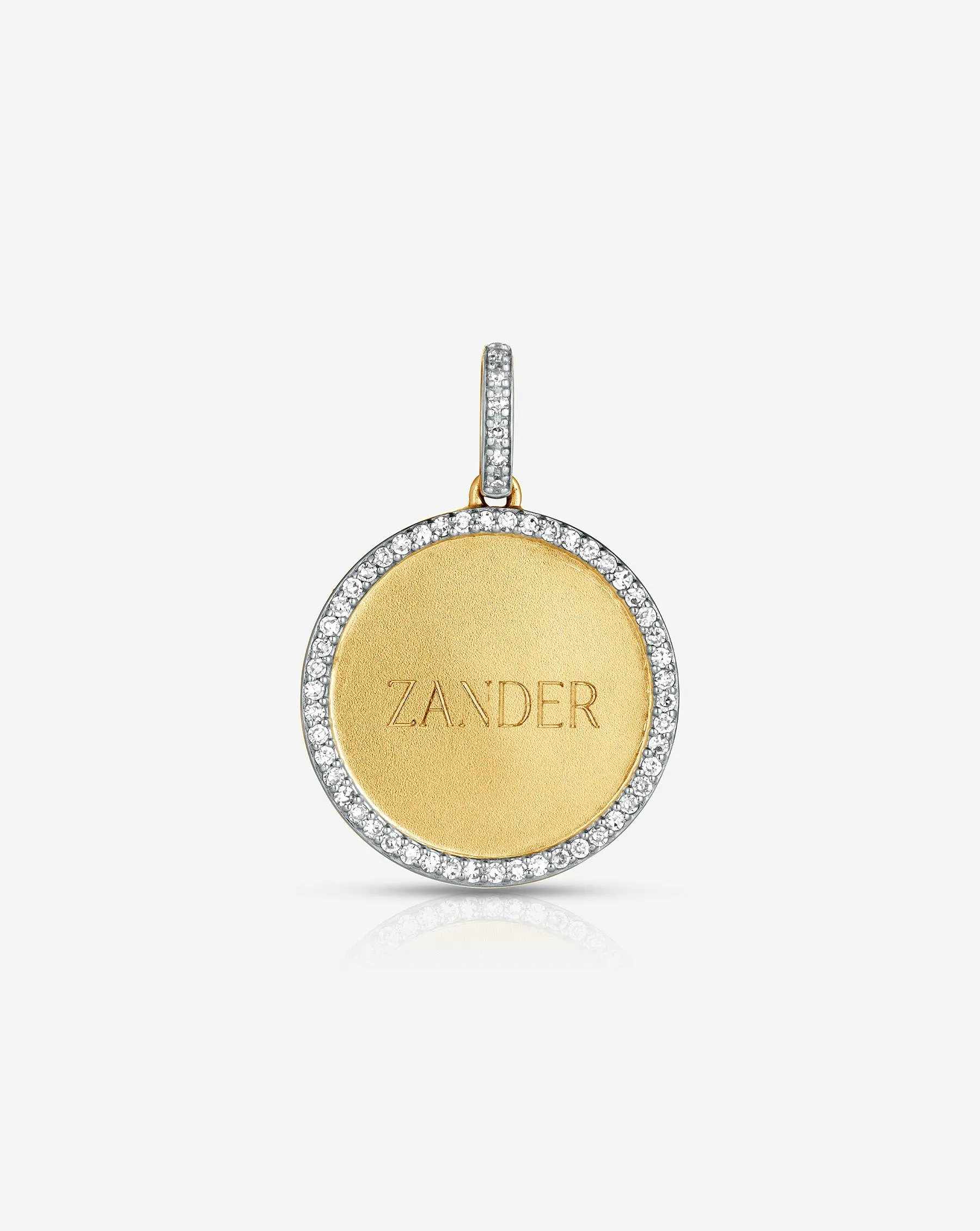Pav Border Engravable Round Pendant