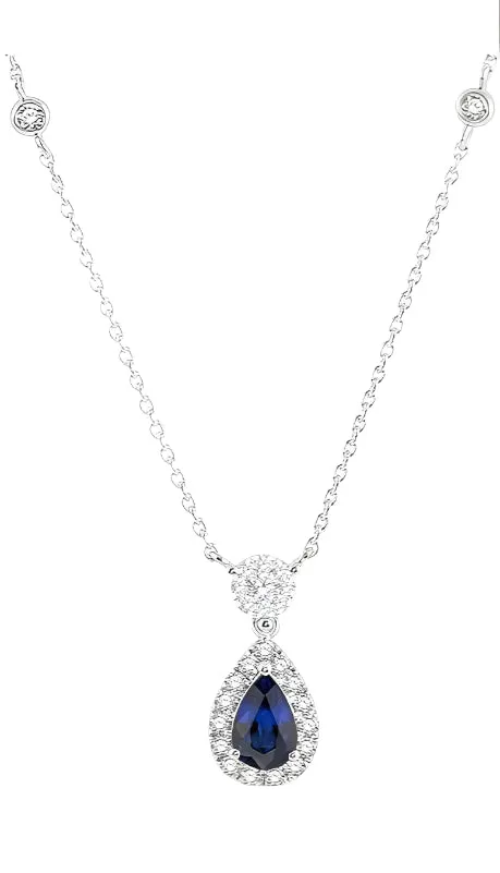 Pear Shape Gemstone & Halo Lovebright Diamond Necklace