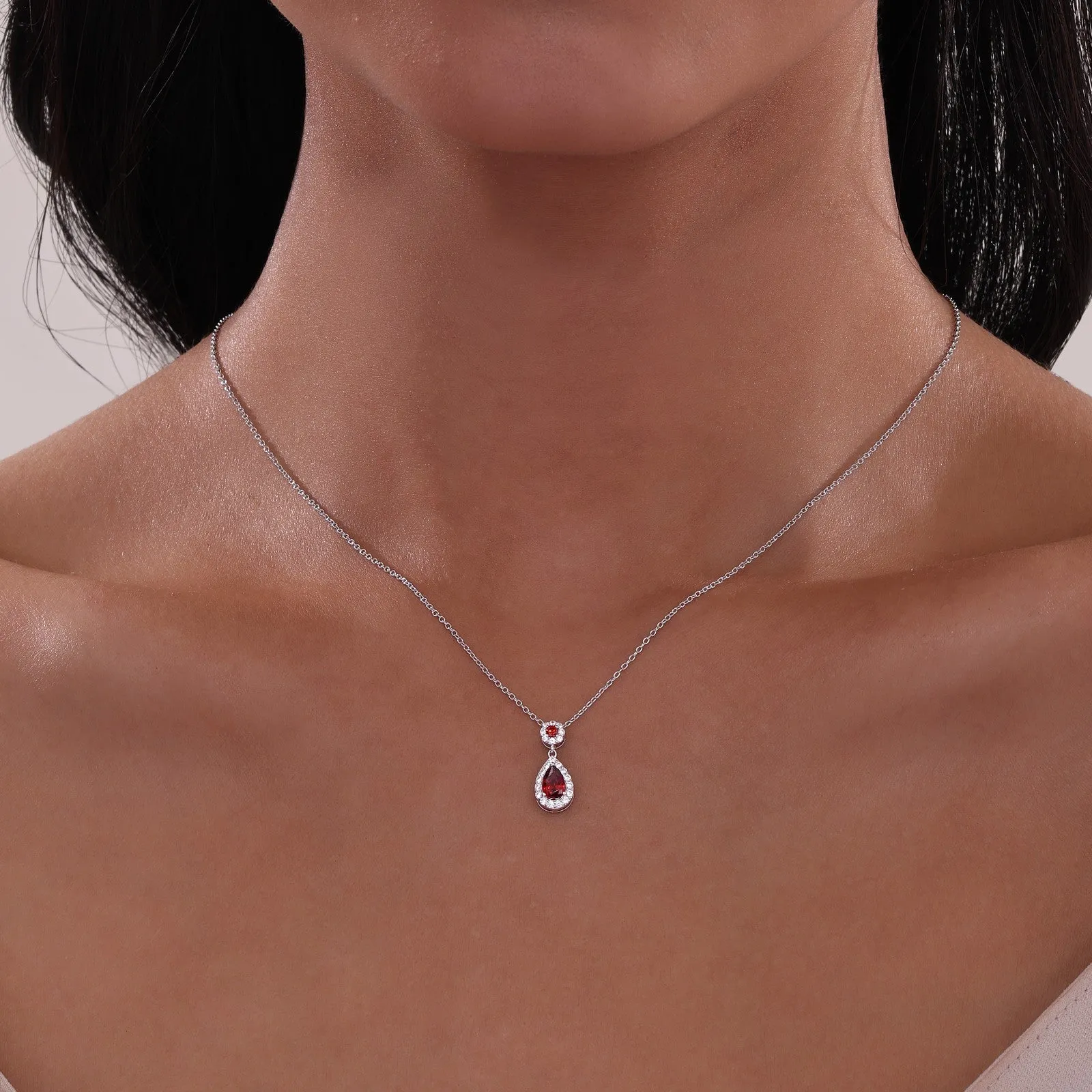 Pear Shape Halo Necklace N0318AMP20