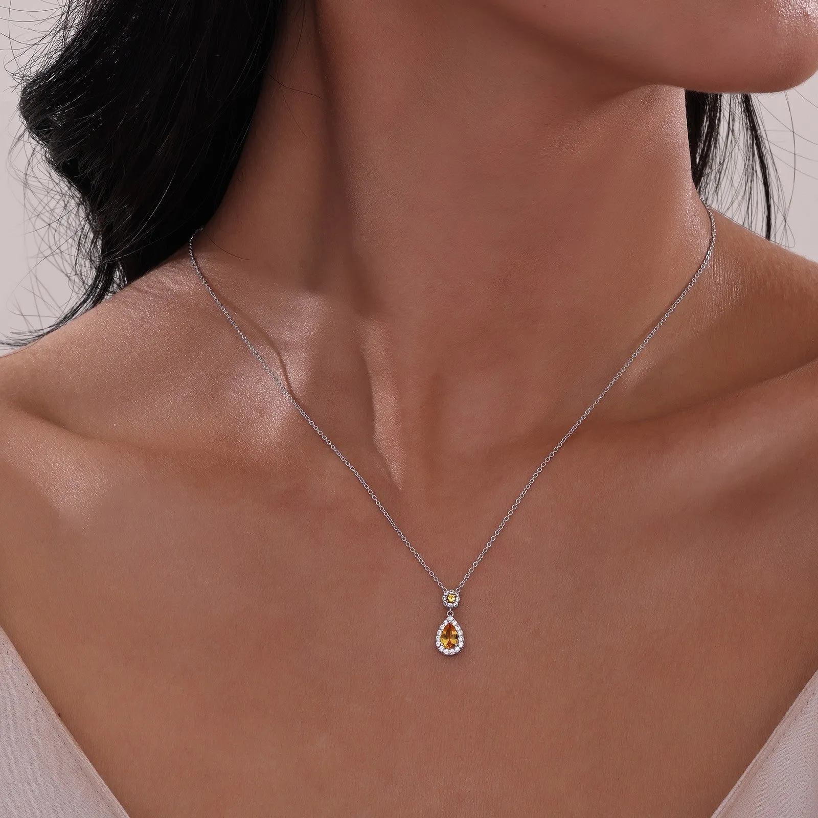 Pear Shape Halo Necklace N0318AMP20
