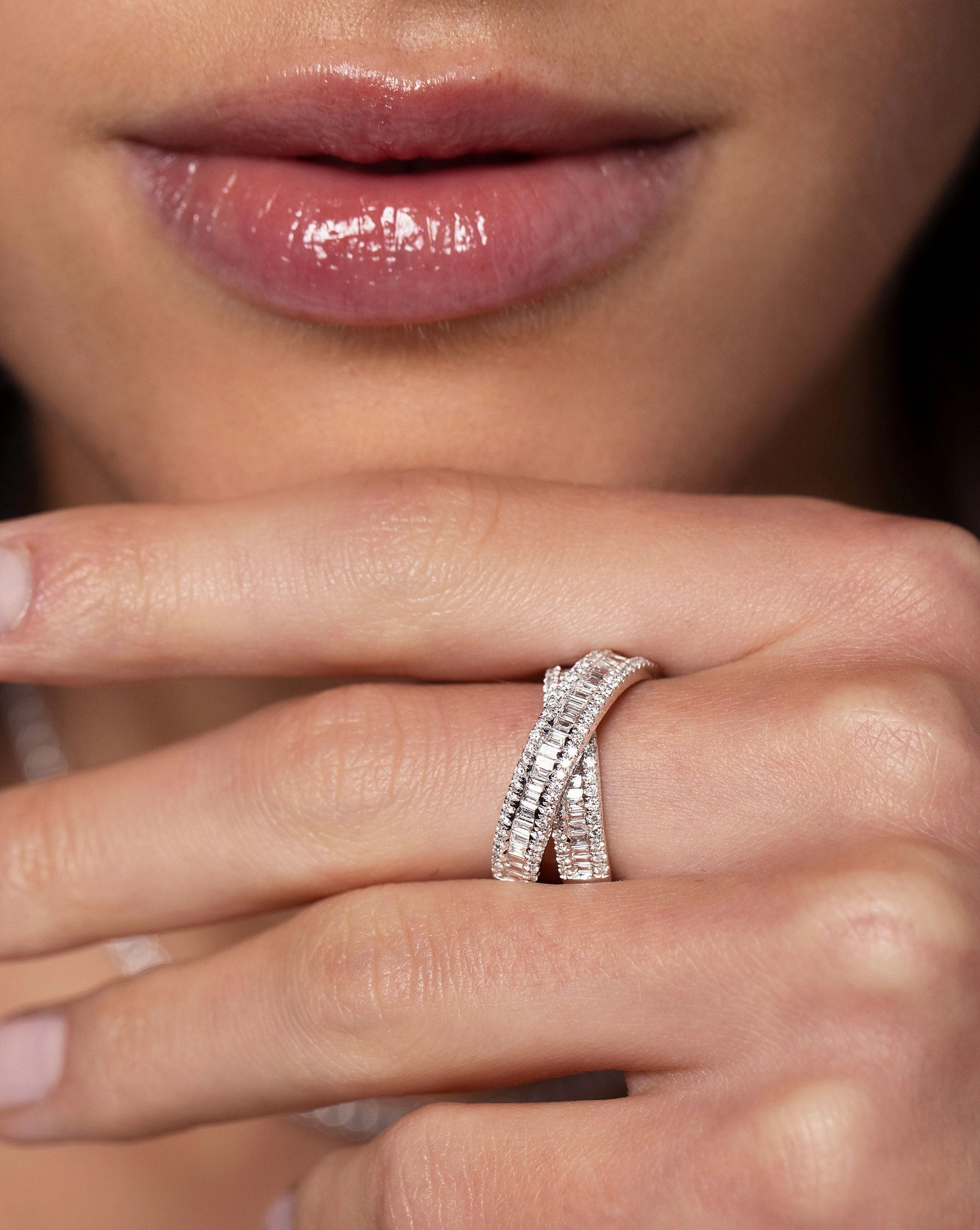 Petite Baguette Crossover Ring