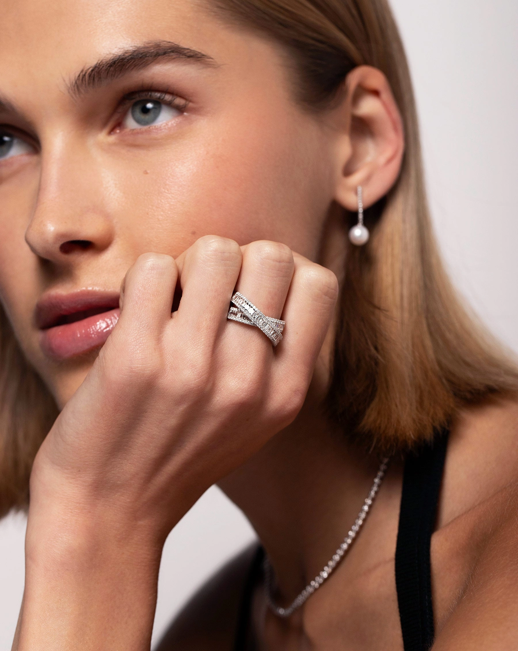 Petite Baguette Crossover Ring