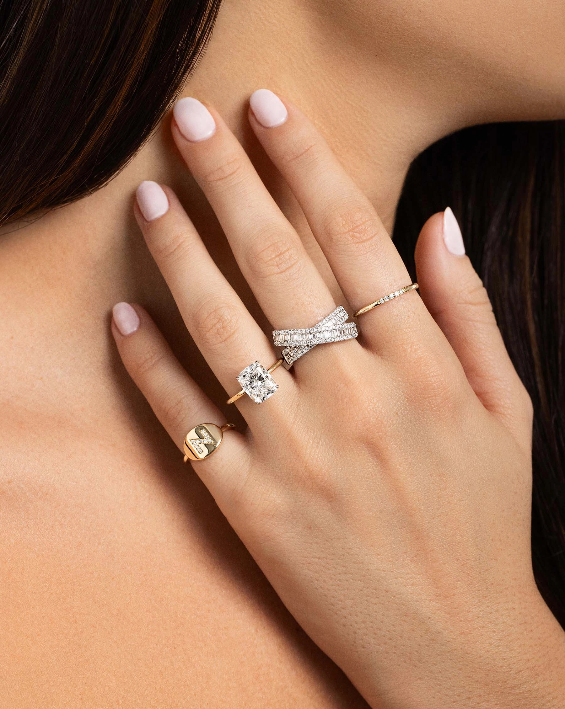 Petite Baguette Crossover Ring