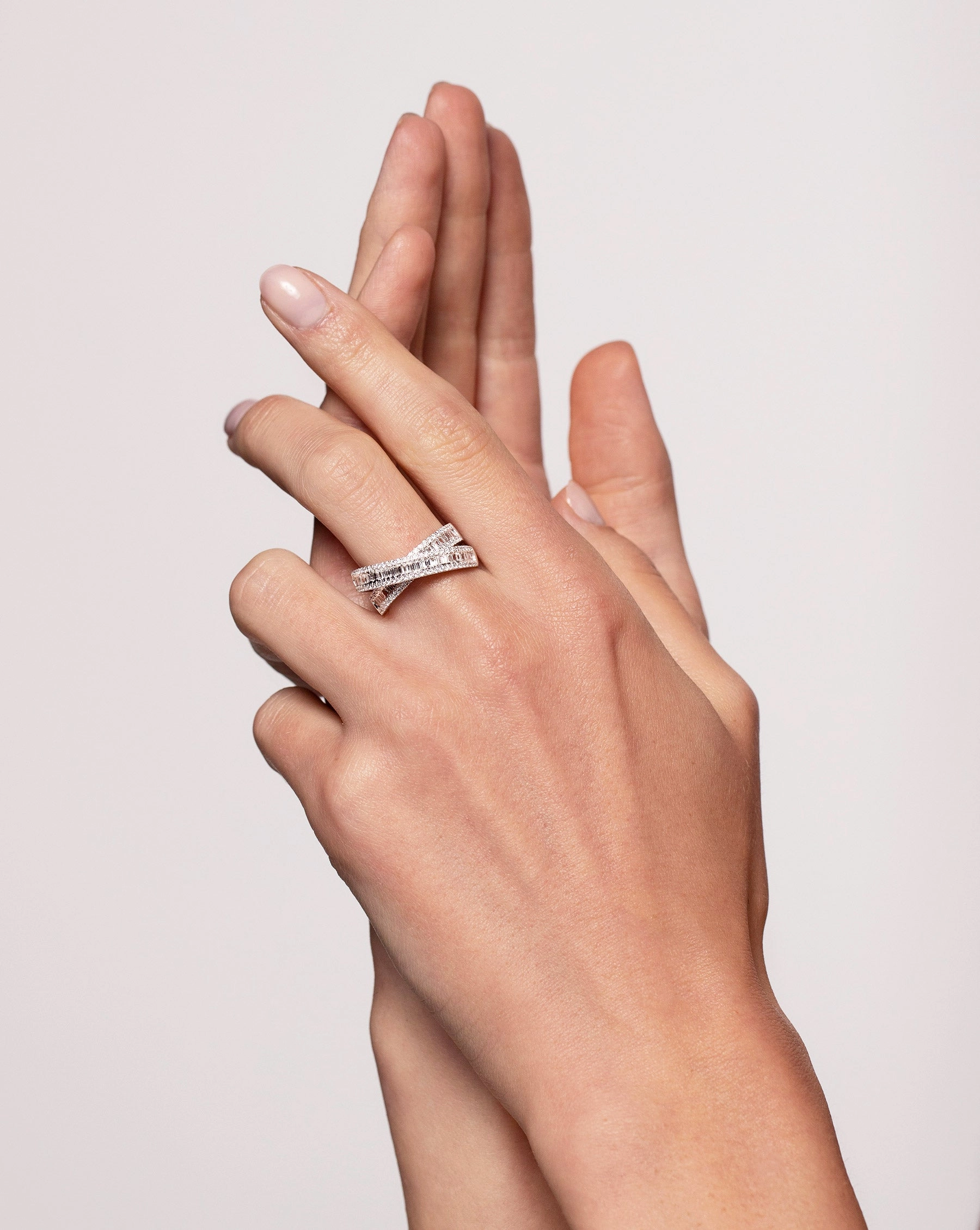 Petite Baguette Crossover Ring
