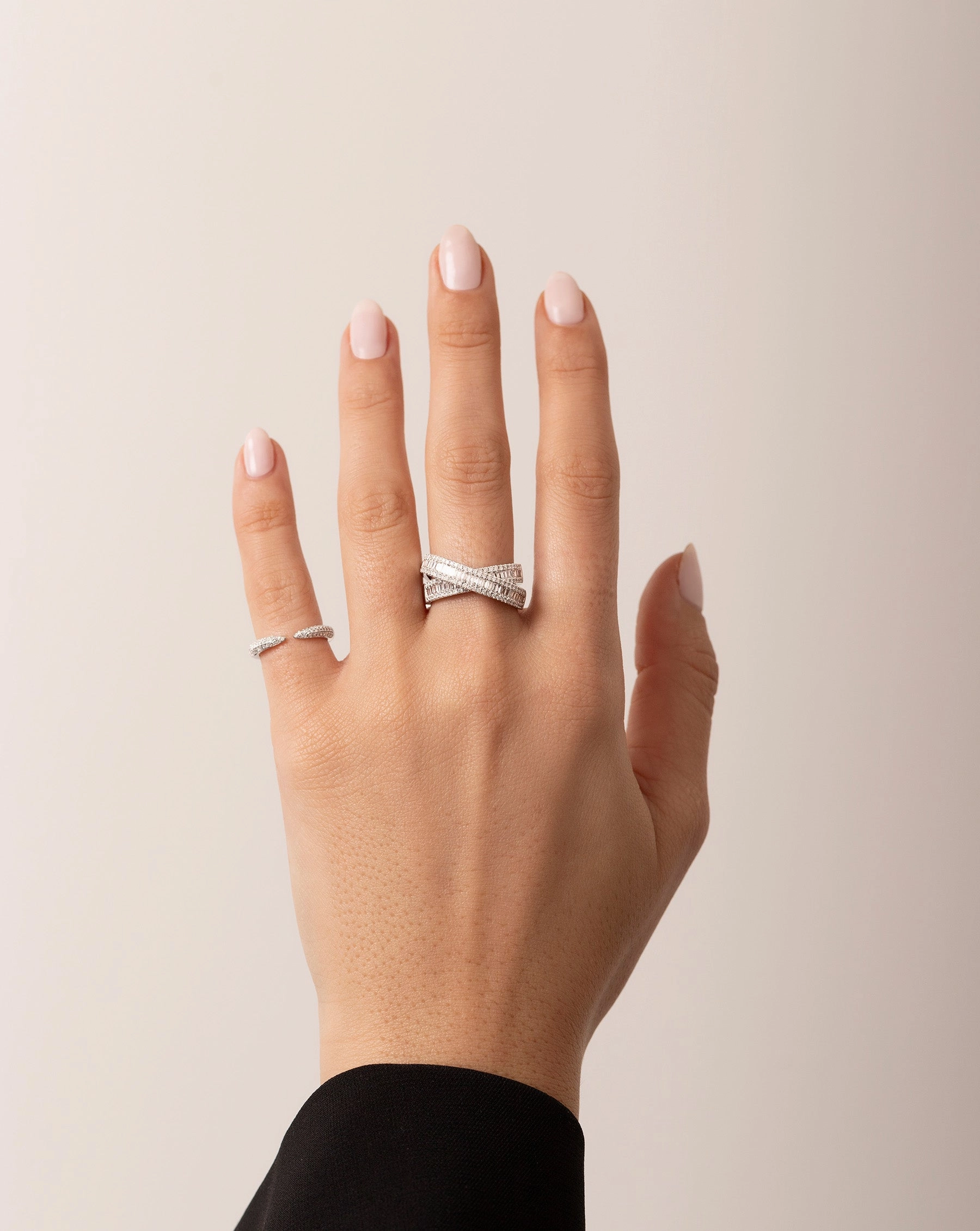 Petite Baguette Crossover Ring