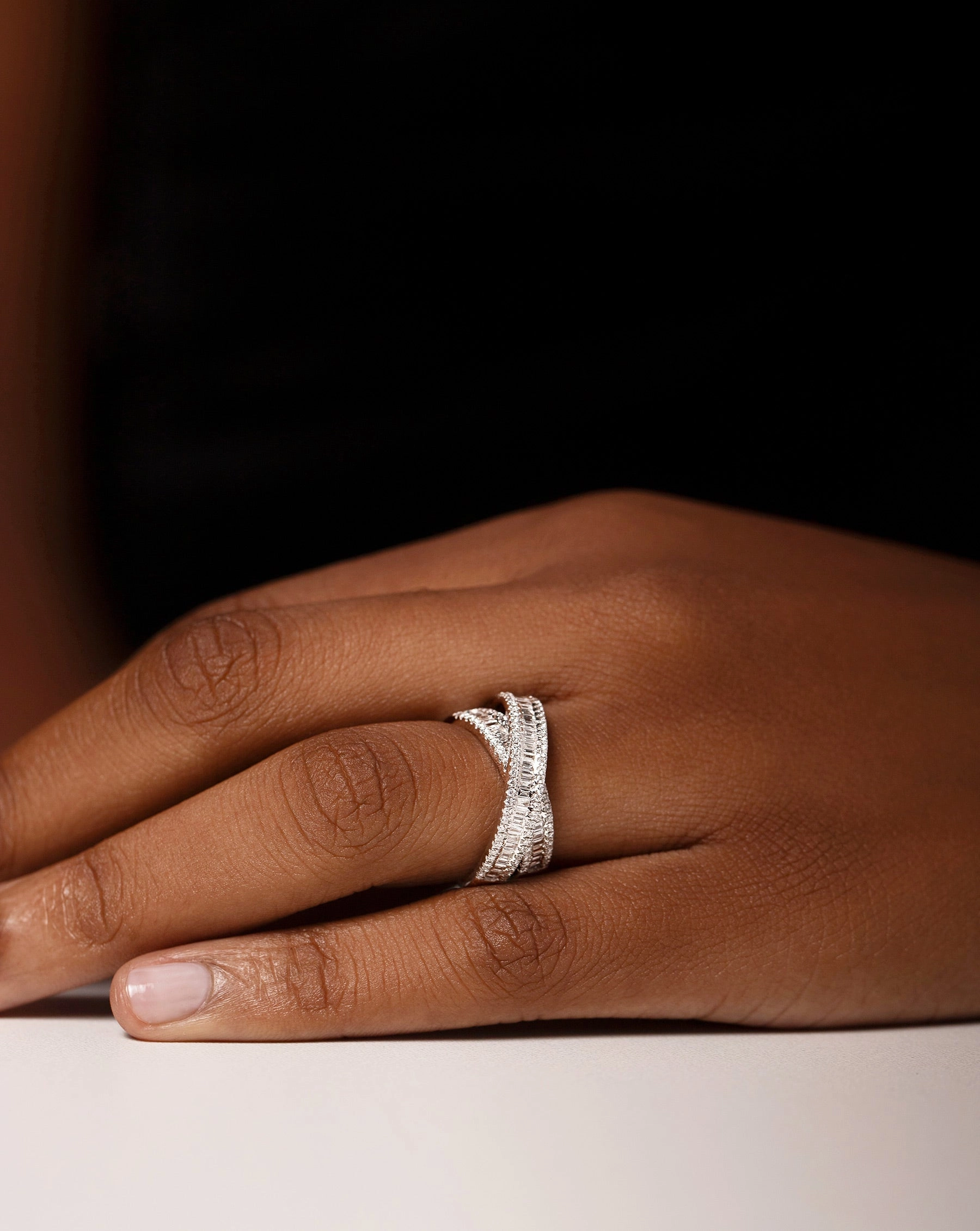 Petite Baguette Crossover Ring