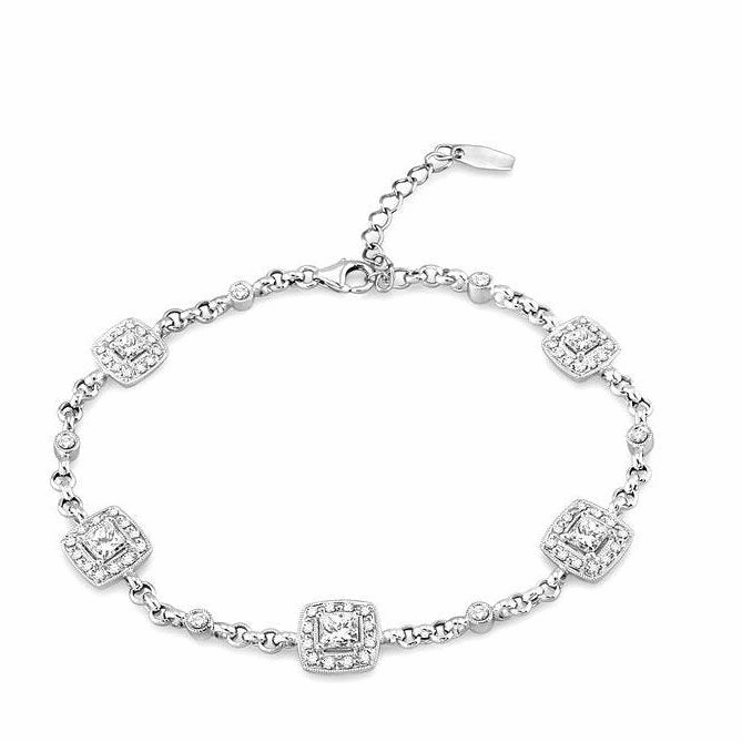 Princess Shape Halo Diamond Chain Bracelet