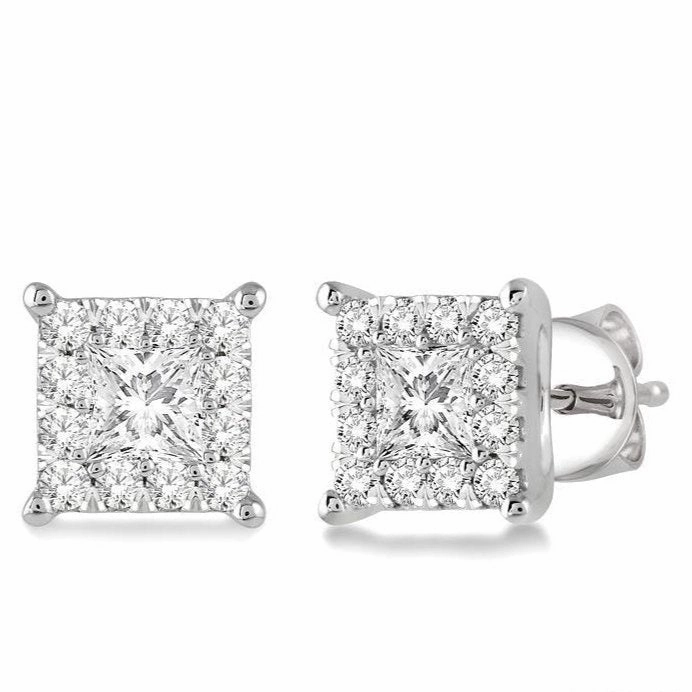 Princess Shape Lovebright Diamond Stud Earrings