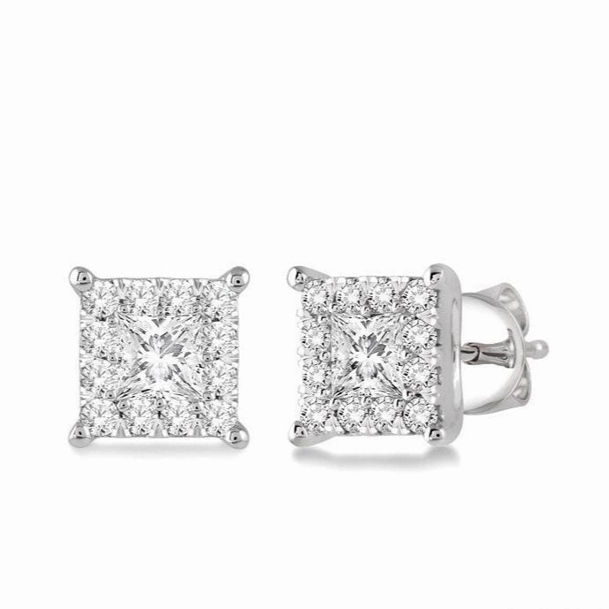 Princess Shape Lovebright Diamond Stud Earrings