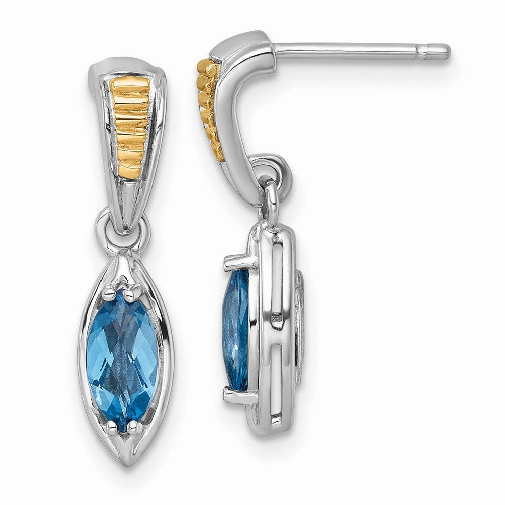 Shey Couture Sterling Silver Rhodium-plated with 14k Accent Marquise London Blue Topaz Post Dangle Earrings