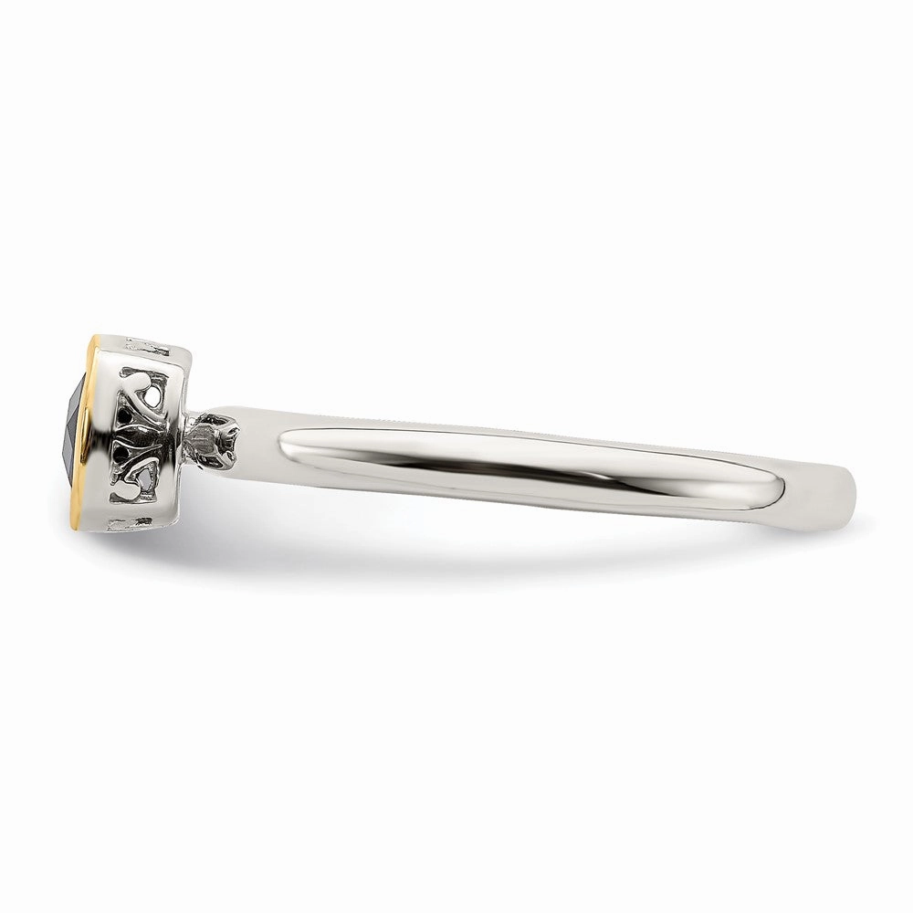 Shey Couture Sterling Silver Rhodium-plated with 14K Accent Polished Cushion-cut Created Sapphire Ring