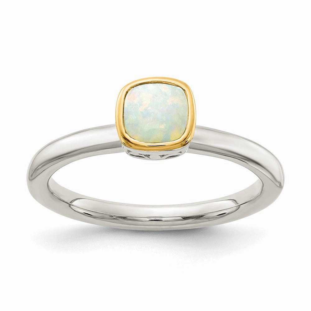 Shey Couture Sterling Silver Rhodium-plated with 14K Accent Polished Cushion-cut Milky Opal Ring