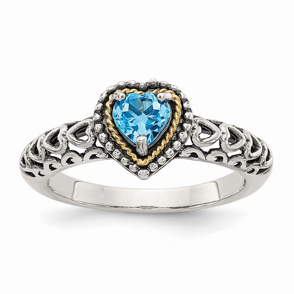 Shey Couture Sterling Silver with 14K Accent Antiqued Blue Topaz Heart Ring