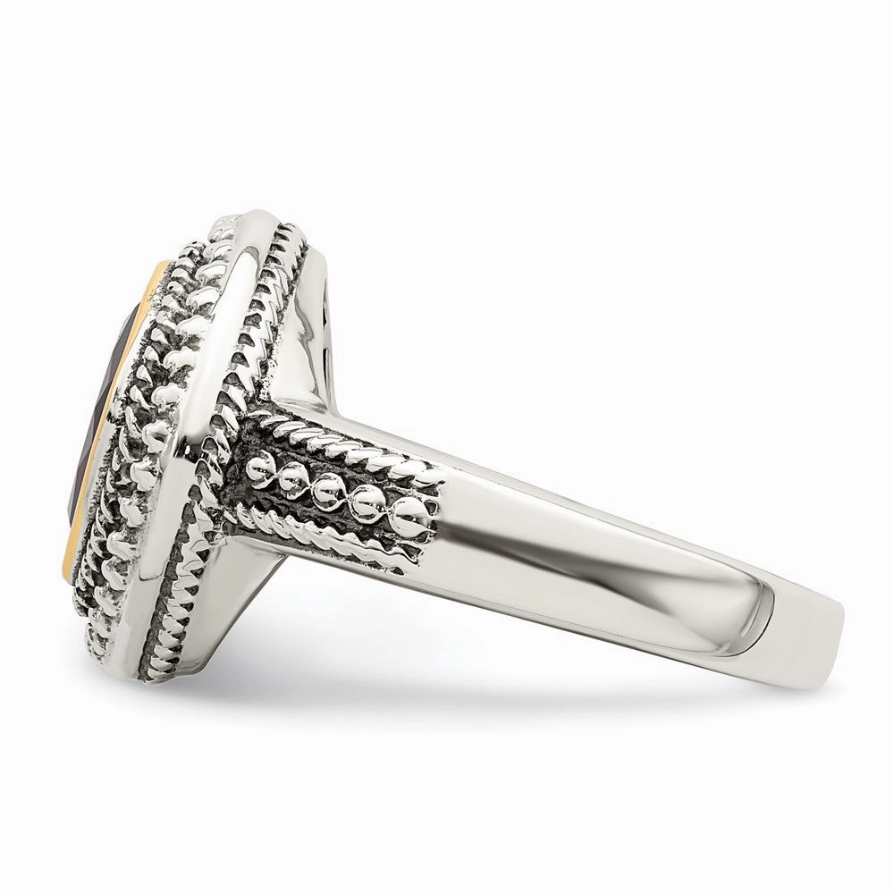 Shey Couture Sterling Silver with 14K Accent Antiqued Cushion Bezel Garnet Ring