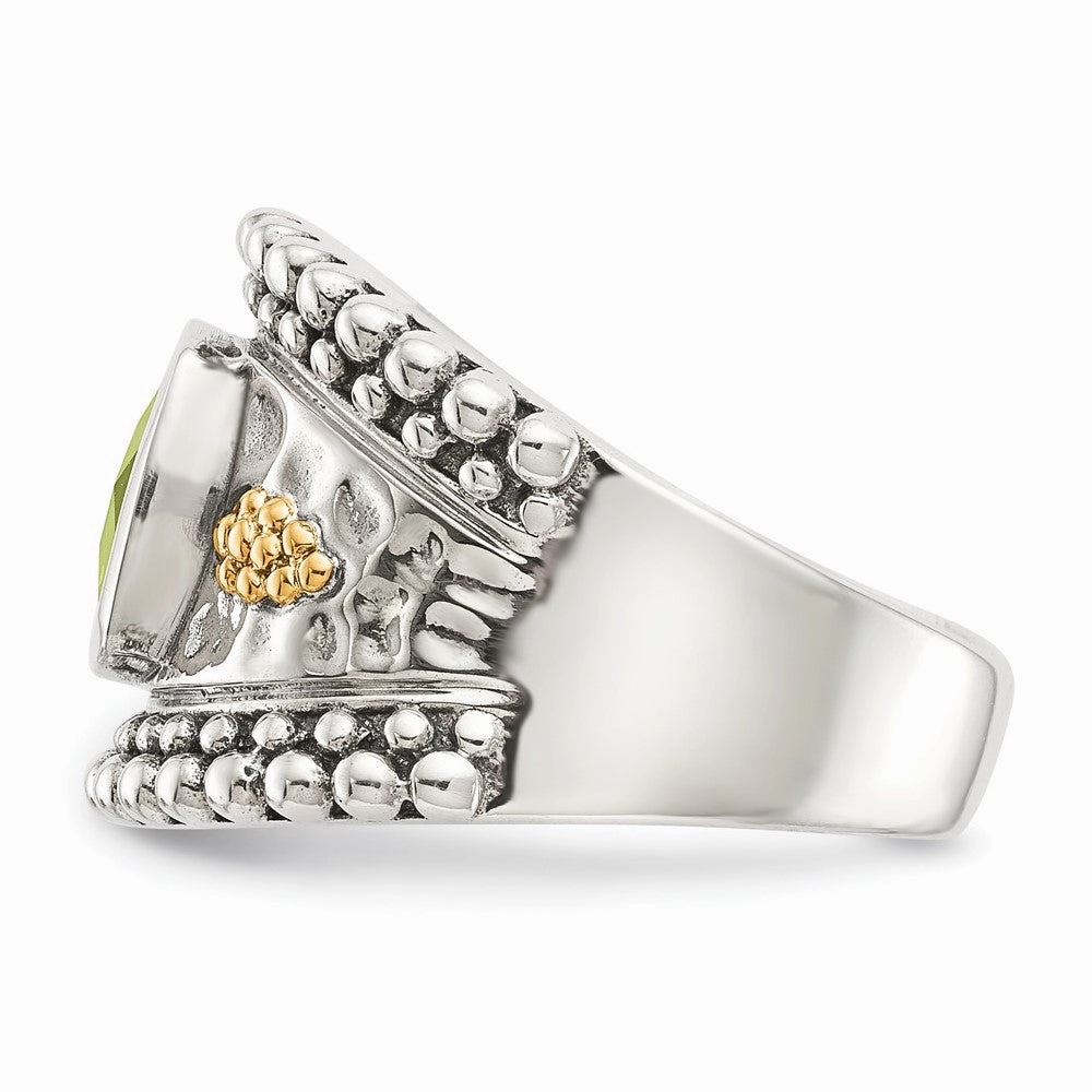 Shey Couture Sterling Silver with 14K Accent Antiqued Cushion Bezel Peridot Ring