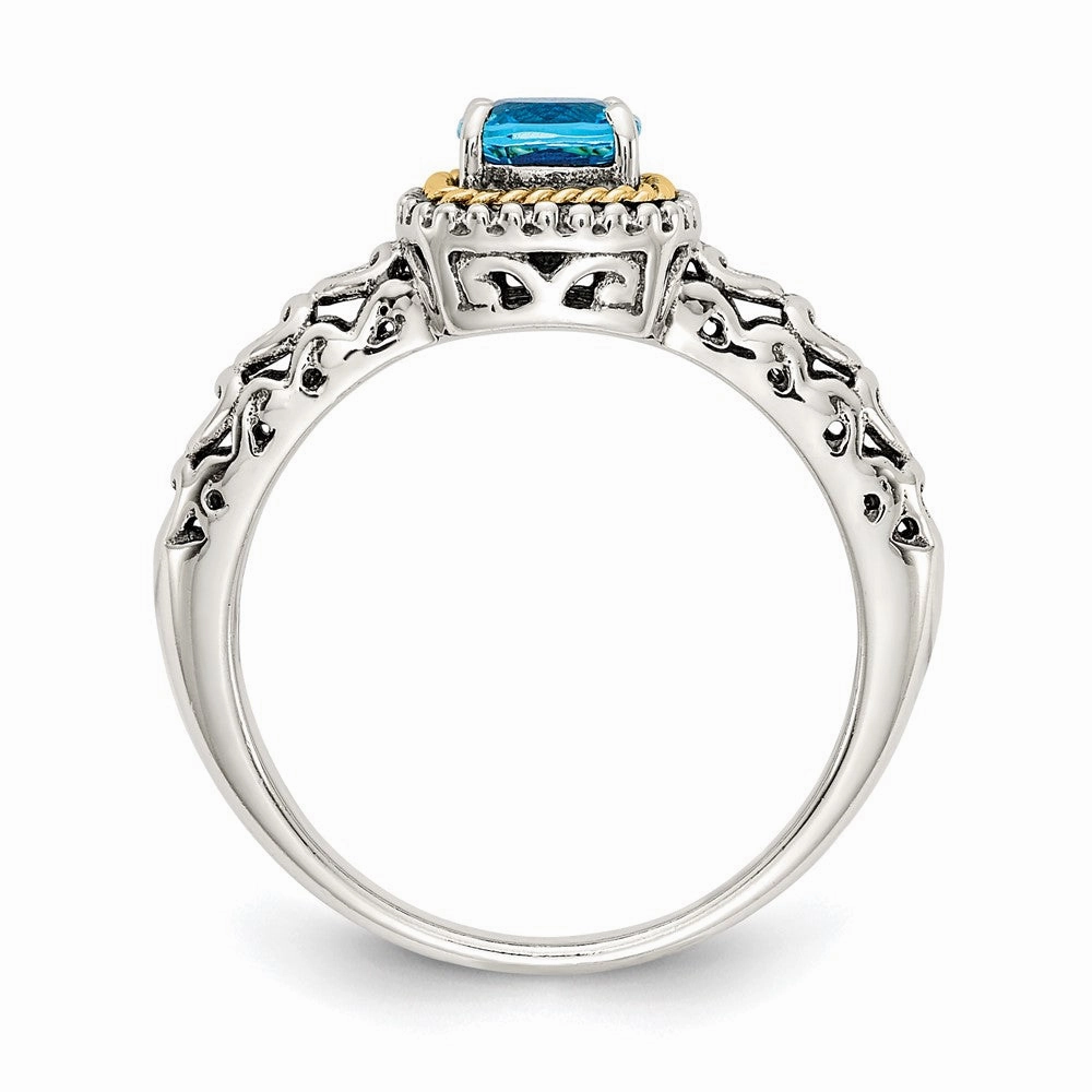Shey Couture Sterling Silver with 14K Accent Antiqued Cushion Blue Topaz Ring