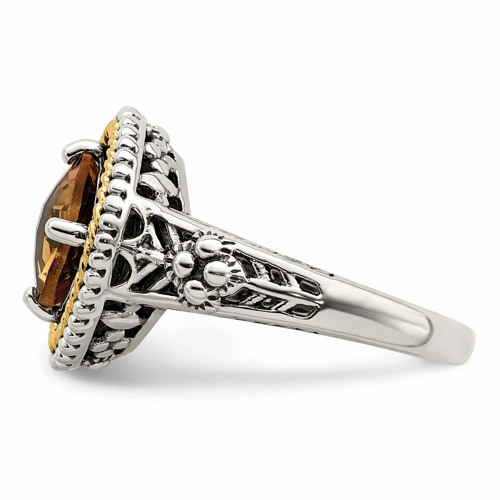 Shey Couture Sterling Silver with 14K Accent Antiqued Cushion Citrine Ring