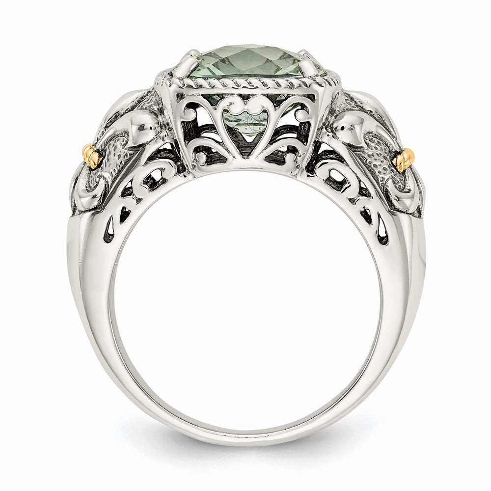 Shey Couture Sterling Silver with 14K Accent Antiqued Cushion Green Quartz Ring