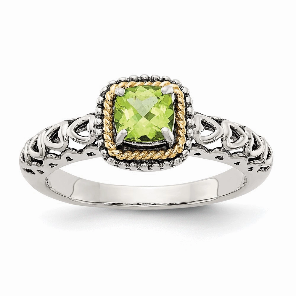 Shey Couture Sterling Silver with 14K Accent Antiqued Cushion Peridot Ring