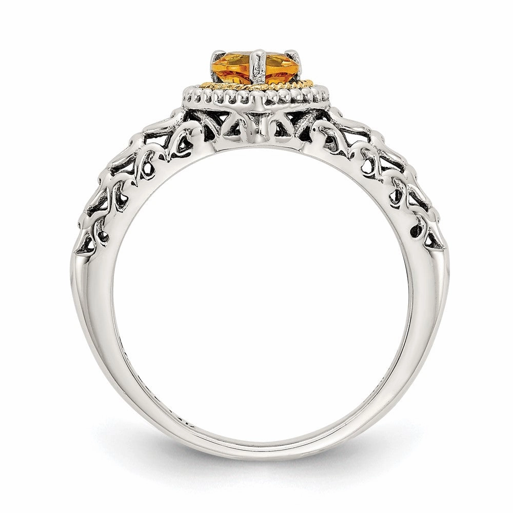 Shey Couture Sterling Silver with 14K Accent Antiqued Heart Citrine Ring