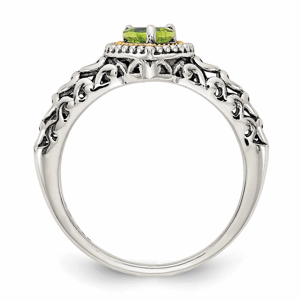 Shey Couture Sterling Silver with 14K Accent Antiqued Heart Peridot Ring