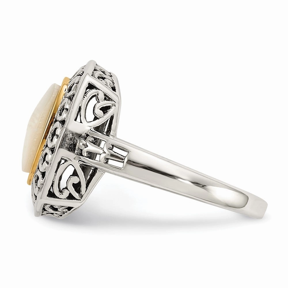 Shey Couture Sterling Silver with 14K Accent Antiqued Mother Of Pearl Ring