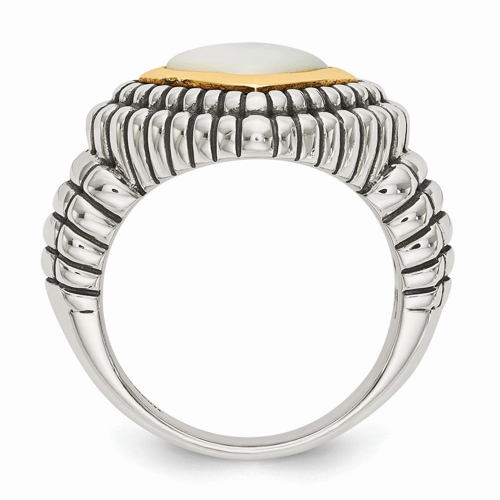 Shey Couture Sterling Silver with 14K Accent Antiqued Mother of Pearl Ring