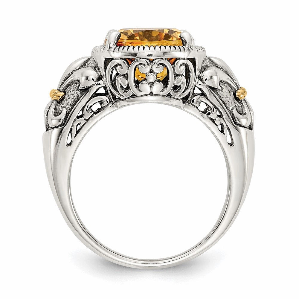 Shey Couture Sterling Silver with 14K Accent Antiqued Oval Citrine Ring
