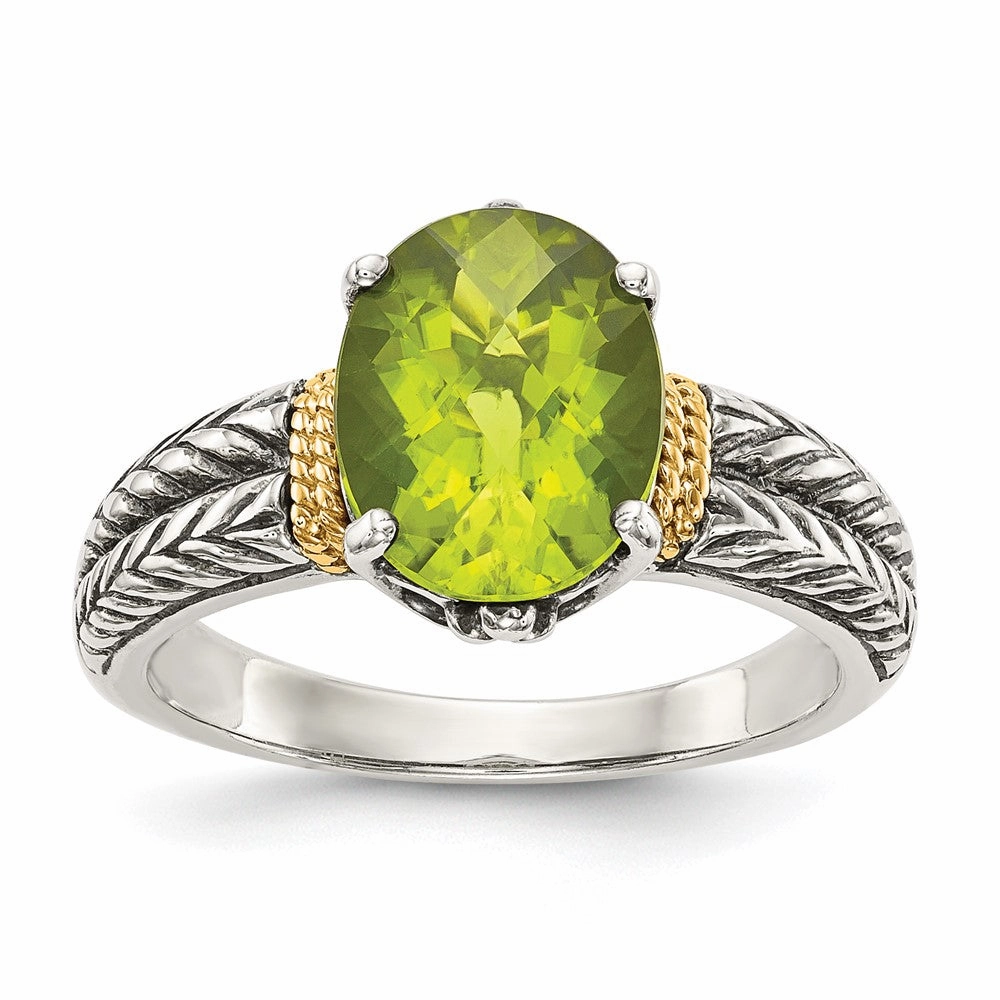 Shey Couture Sterling Silver with 14K Accent Antiqued Oval Peridot Ring