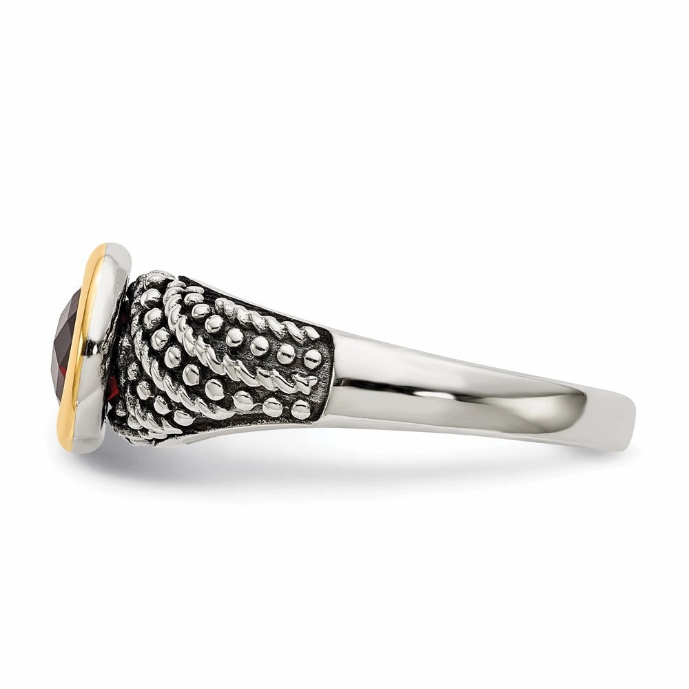Shey Couture Sterling Silver with 14K Accent Antiqued Round Bezel Garnet Ring