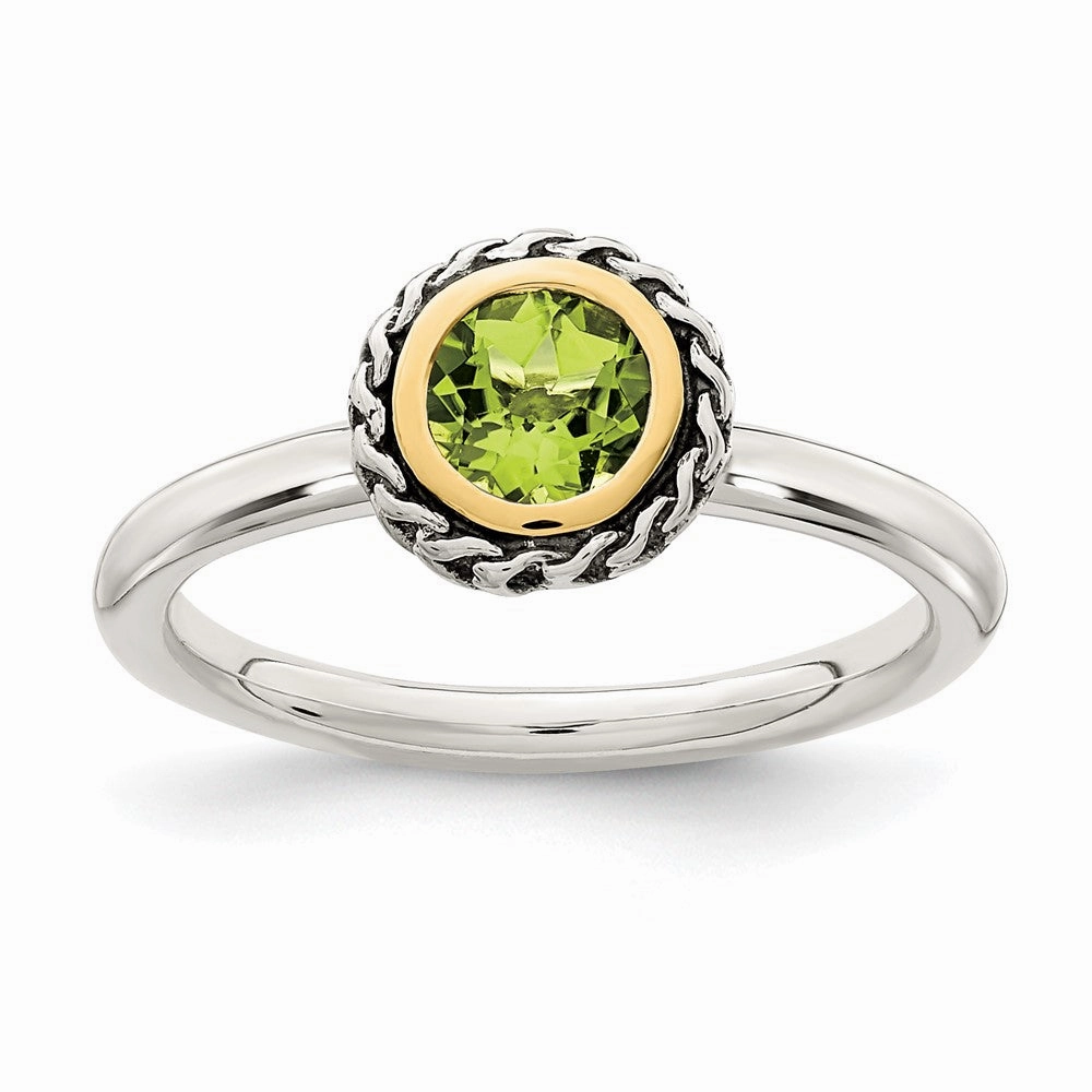 Shey Couture Sterling Silver with 14K Accent Antiqued Round Bezel Peridot Ring