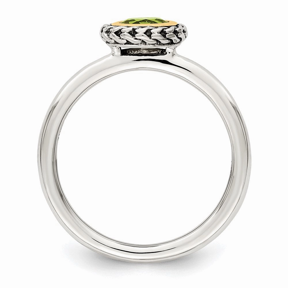 Shey Couture Sterling Silver with 14K Accent Antiqued Round Bezel Peridot Ring