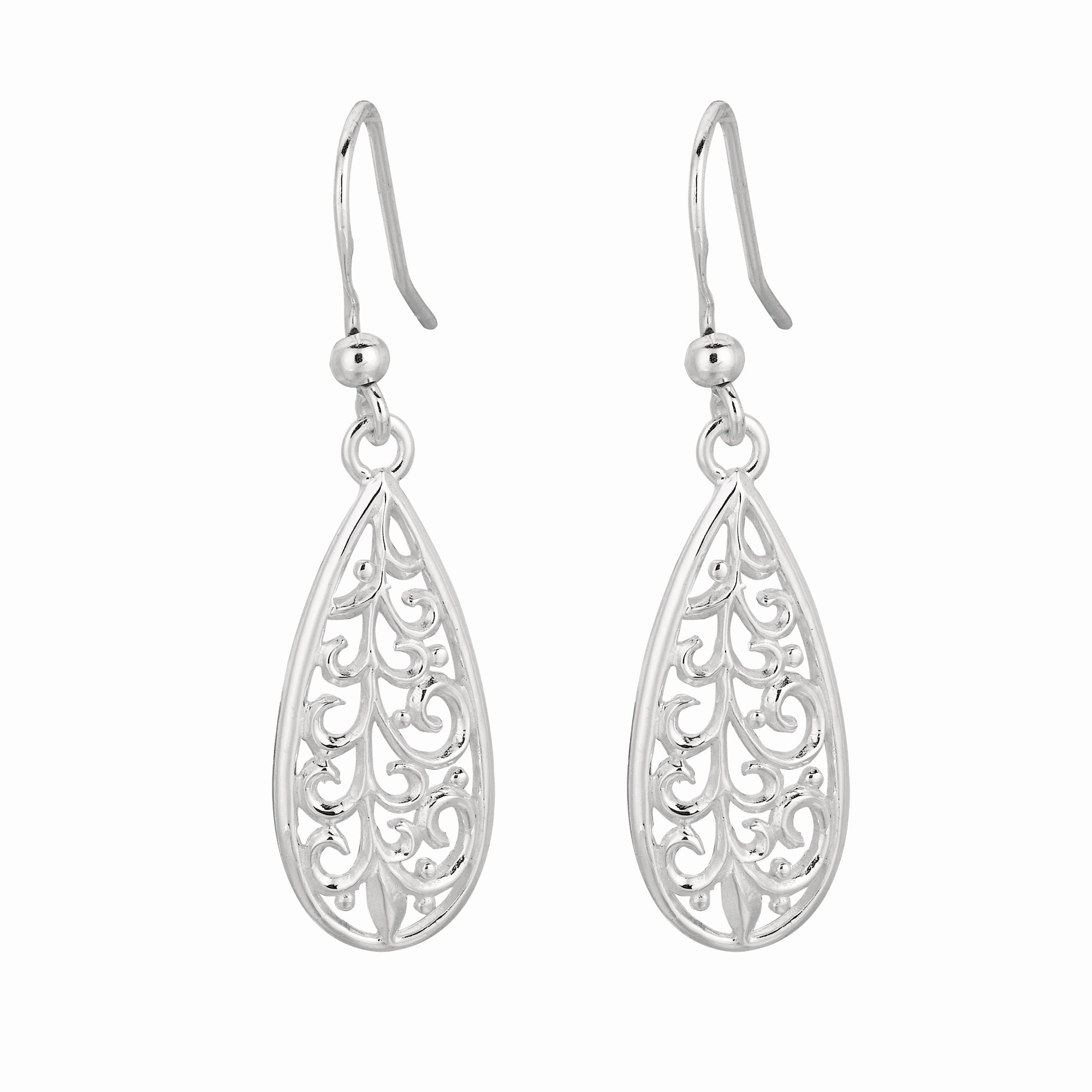 Silver Filigree Pear Drop Earring