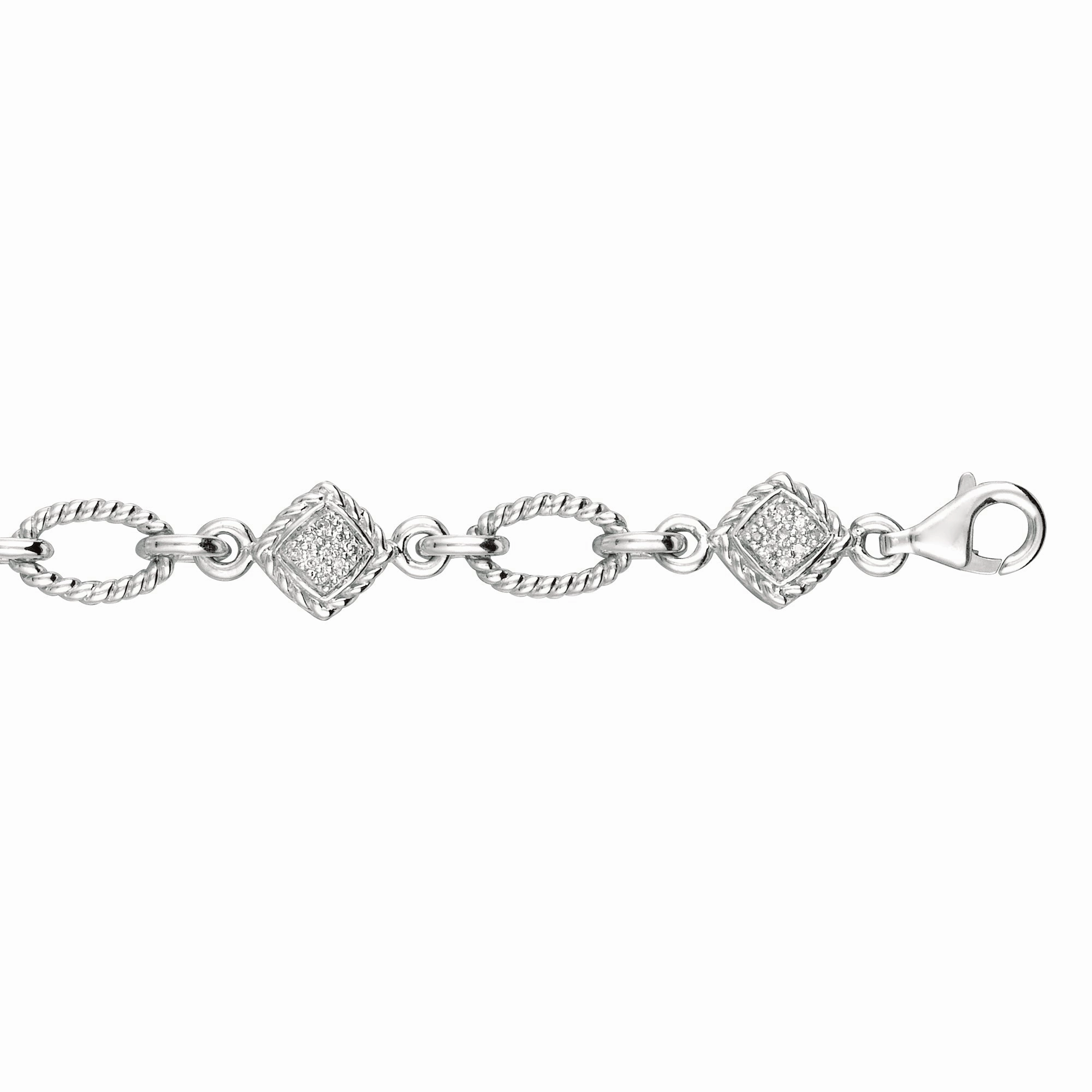 Silver Open Oval Rope .25ct Diamond Accent Link Bracelet