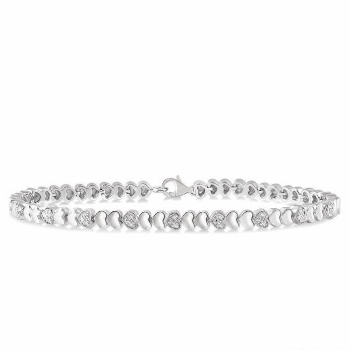 Silver Puffed Heart Shape Diamond Bracelet