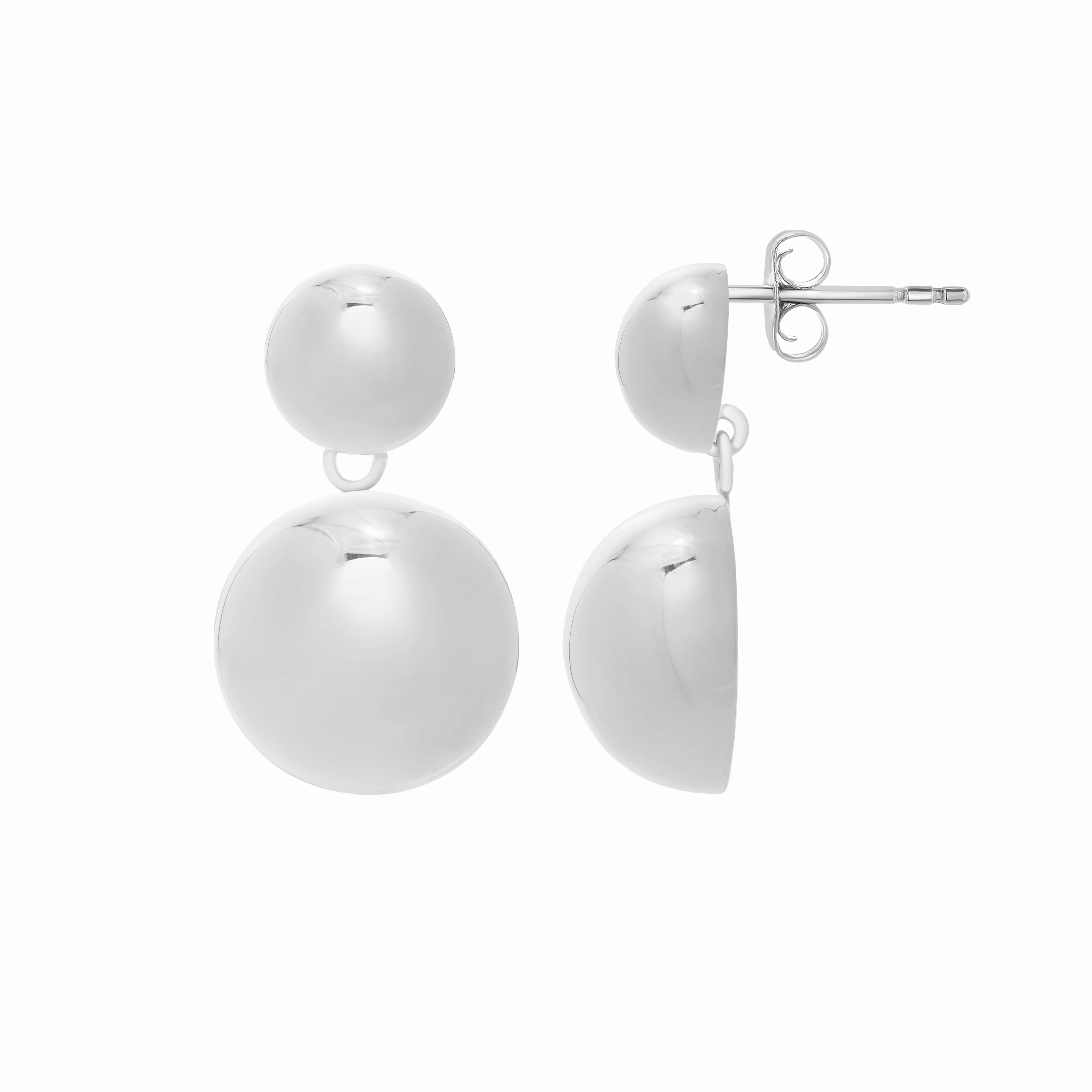Silver Puffed Round Button Drop Earrings