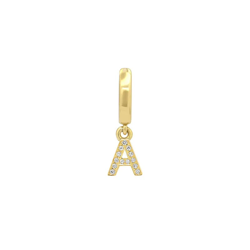 Single Huggie with Mini Diamond Letter Drop