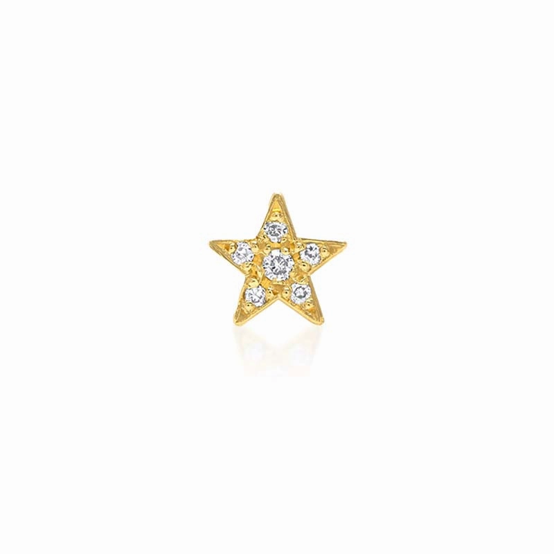 Single Yellow Gold Diamond Mini Star Stud